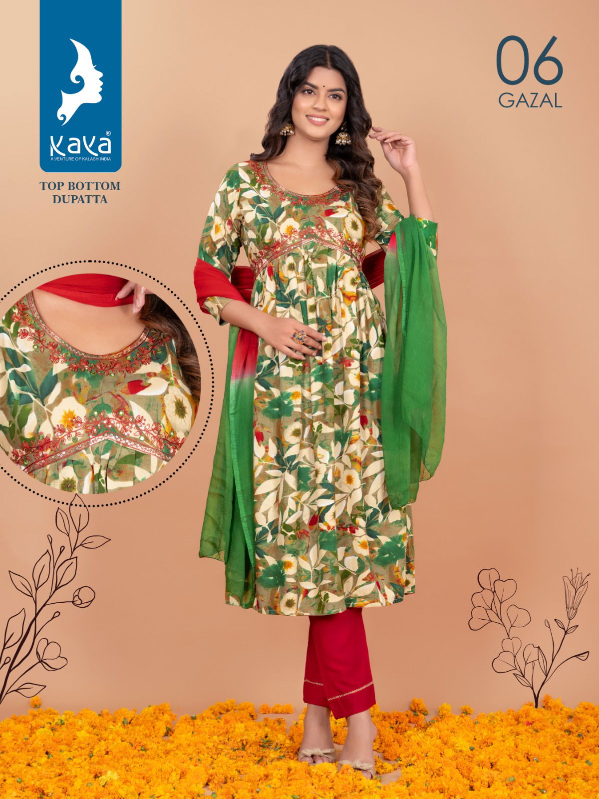 Gazal By Kaya Rayon Alia Cut Kurti With Bottom Dupatta Catalog